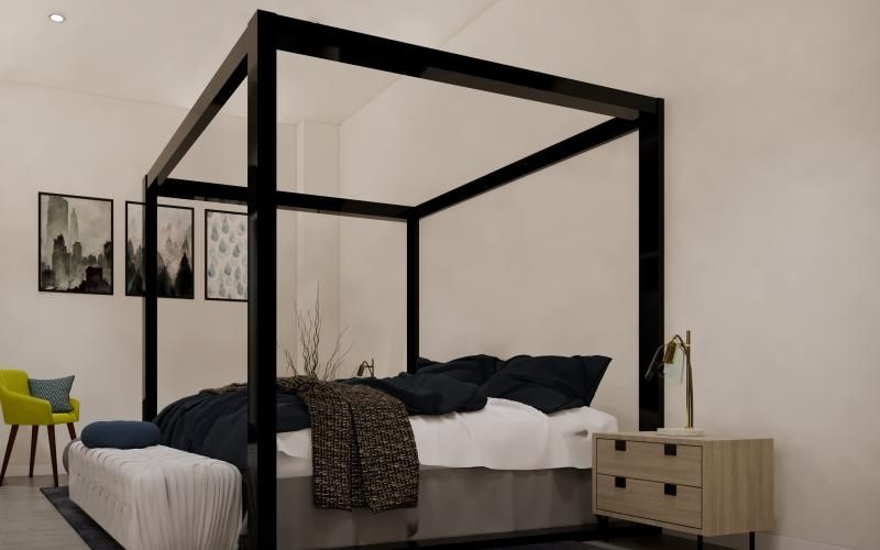 a bed in a room with easy access to a closet